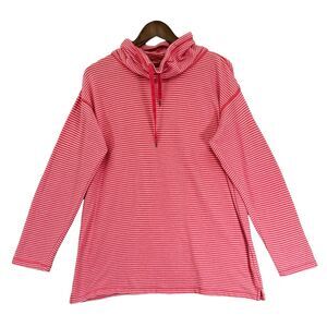 Chaps Pullover Cowl Neck Sweater Women Size M Red Striped‎ Long Sleeve